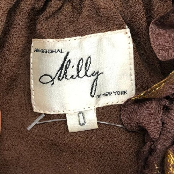 NWT Milly New York Brown silk metallic gold polka dot ruffle multi-tie tank top - Picture 5 of 16